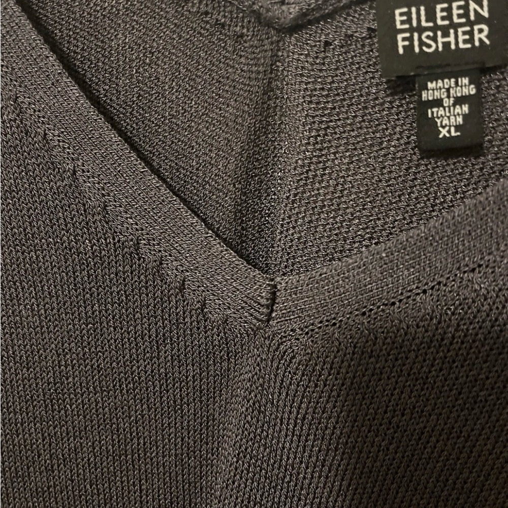 Eileen Fisher XL Gray V Neck Cotton Nylon Blend Knit Sweater Italian Yarn. - Picture 2 of 5